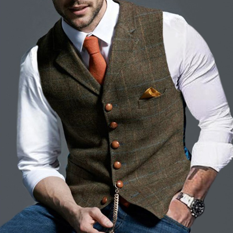 Fashion Men's Vests Lapel Twee - огляд і ціна Sewing Tweed